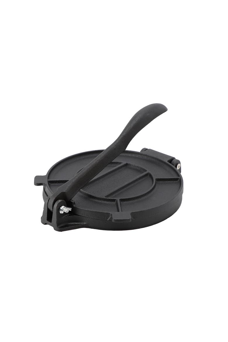 7.9 Inch Heavy Duty Round Cast Iron Tortilla Maker Press, Main, color, Black