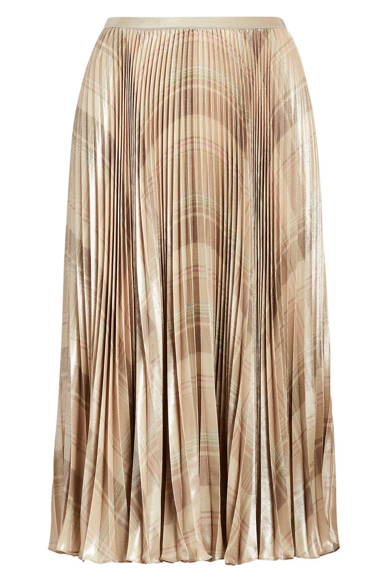 Rese Metallic Plaid Pleated Skirt, Alternate, color, TAN MULTI PLAID