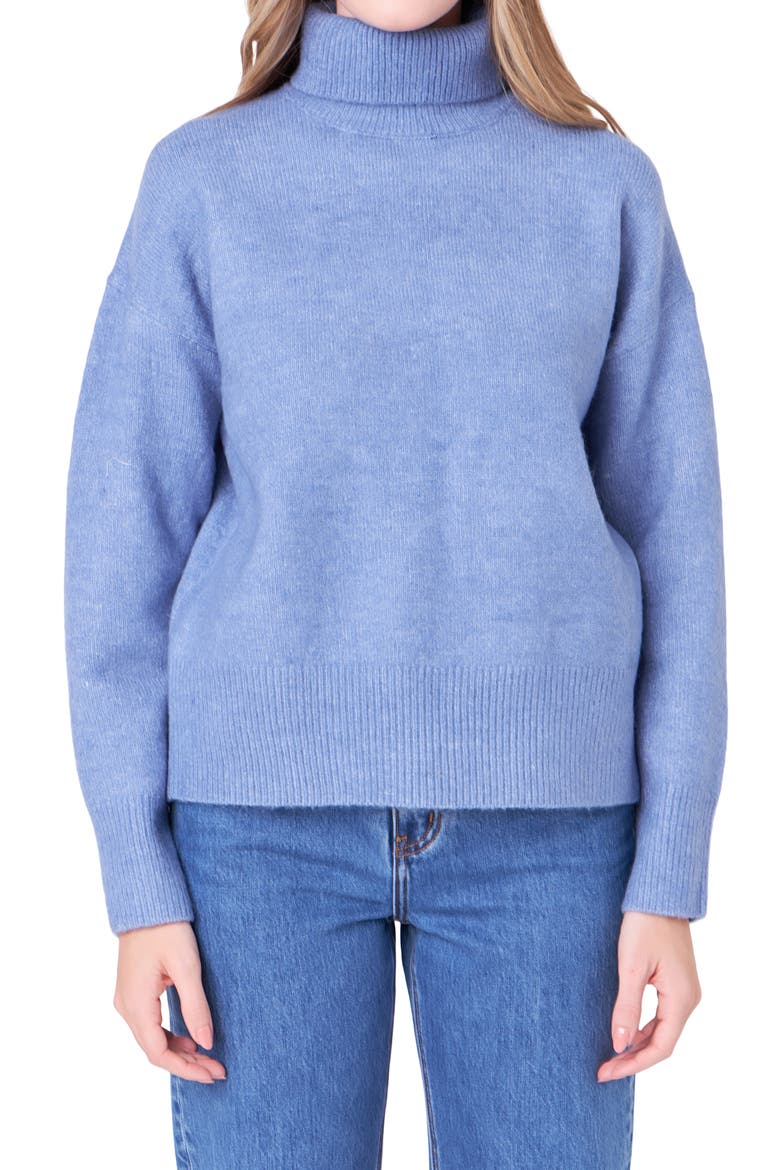 Notch Hem Turtleneck Sweater, Alternate, color, BLUE