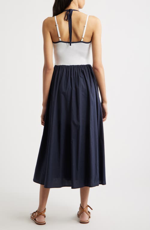 Moon River Halter Tank Mixed Media Dress In Navy
