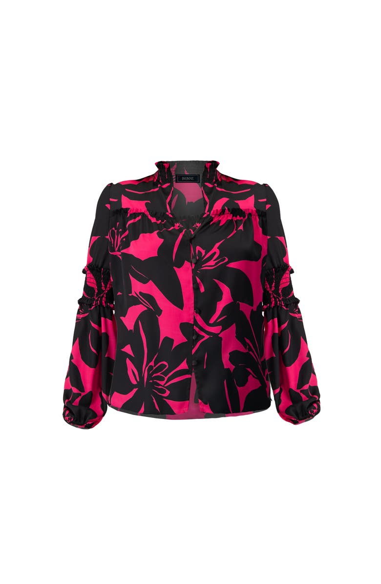 IVONNE Long Sleeve Smocked Blouse with High Neck, Alternate, color, Fuchsia