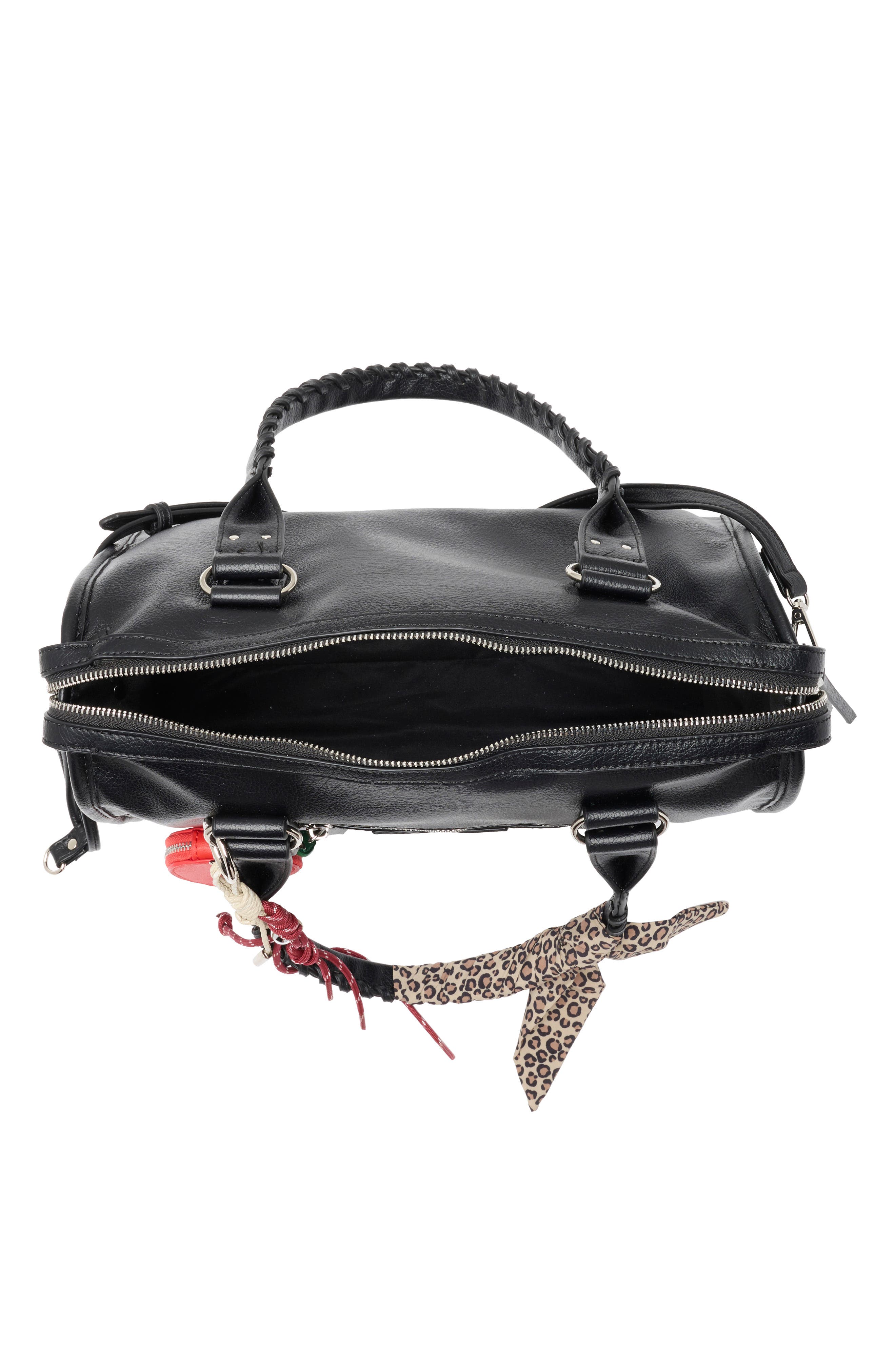 Charm Trim Bowler Bag, Alternate, color, BLACK
