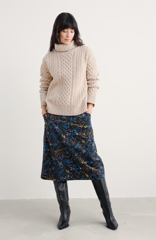 Seasalt Cornwall Forest View Floral Organic Cotton Corduroy A-line Skirt In Blue