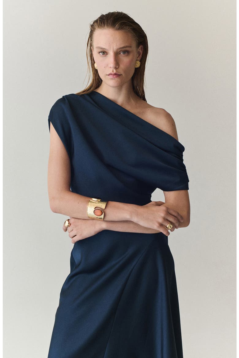 Asymmetrical Satin Dress, Alternate, color, NAVY