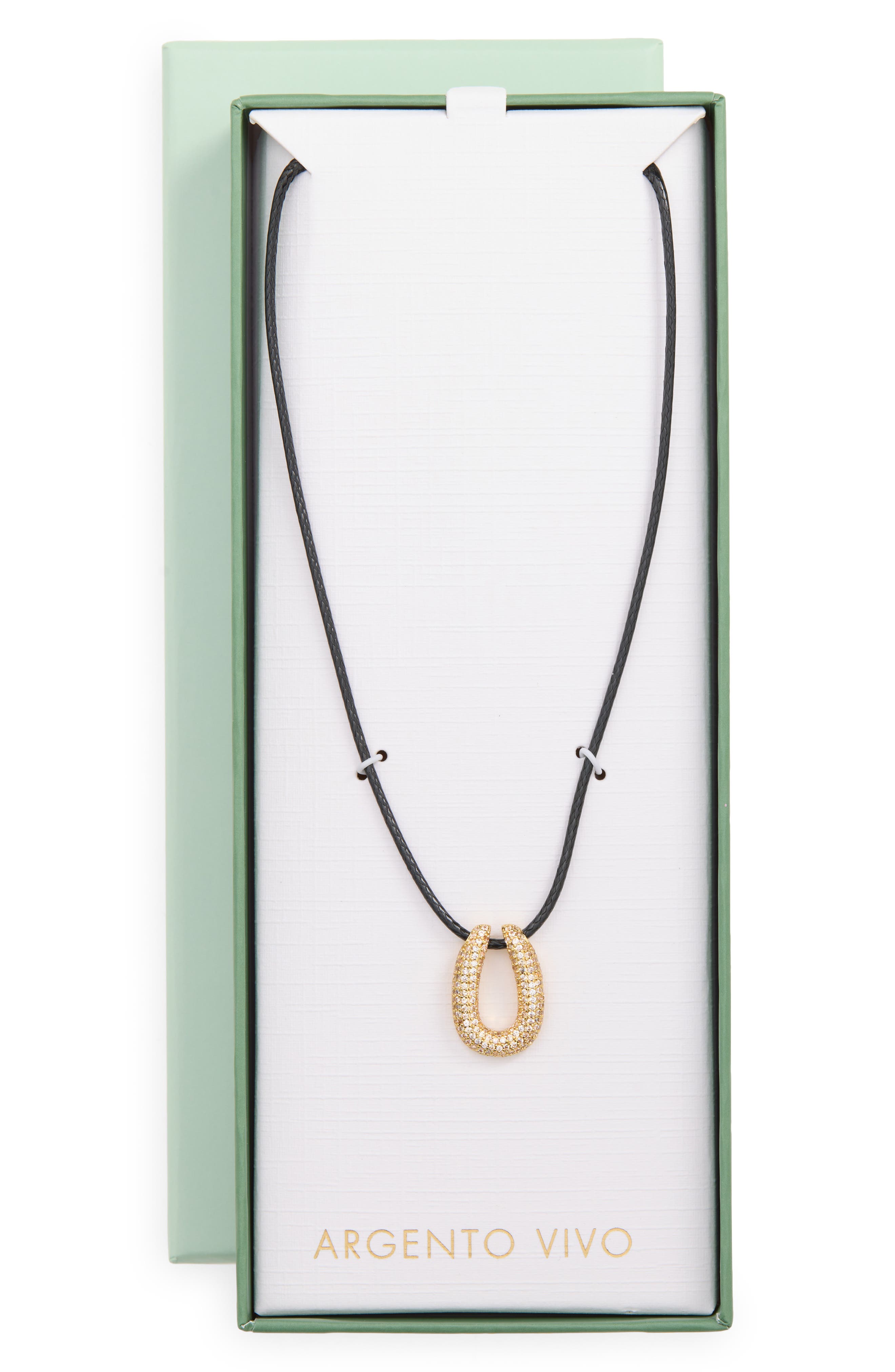 Pavé Crystal Horseshoe Pendant Cord Necklace