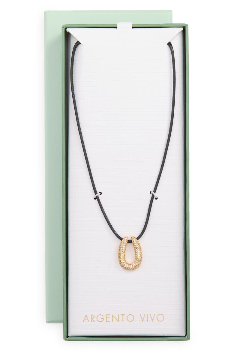 Pavé Crystal Horseshoe Pendant Cord Necklace, Main, color, GOLD
