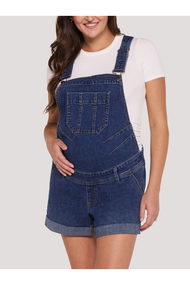 Stretch Waist Short Maternity Overalls, Alternate, color, Skoll Wash