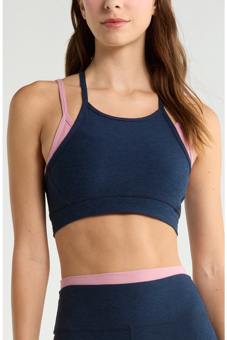 Space Dye Long Layered Bra, Main, color, NOCTURNAL NAVY/ BALLET PINK