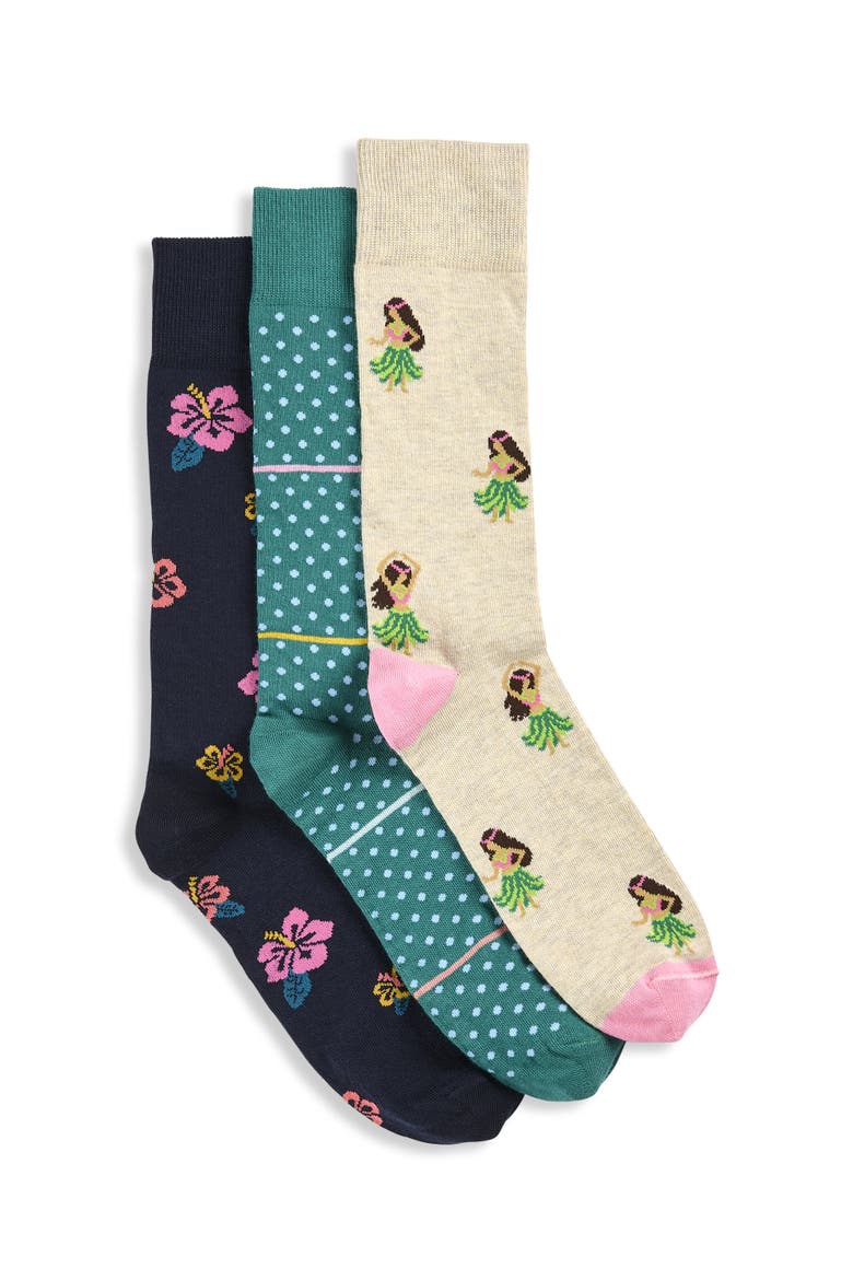 Big & Tall 3-Pk Luau Vibes Socks, Main, color, MULTI
