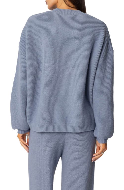 Edikted Kris Ribbed Knit Zip Up Sweater In Blue