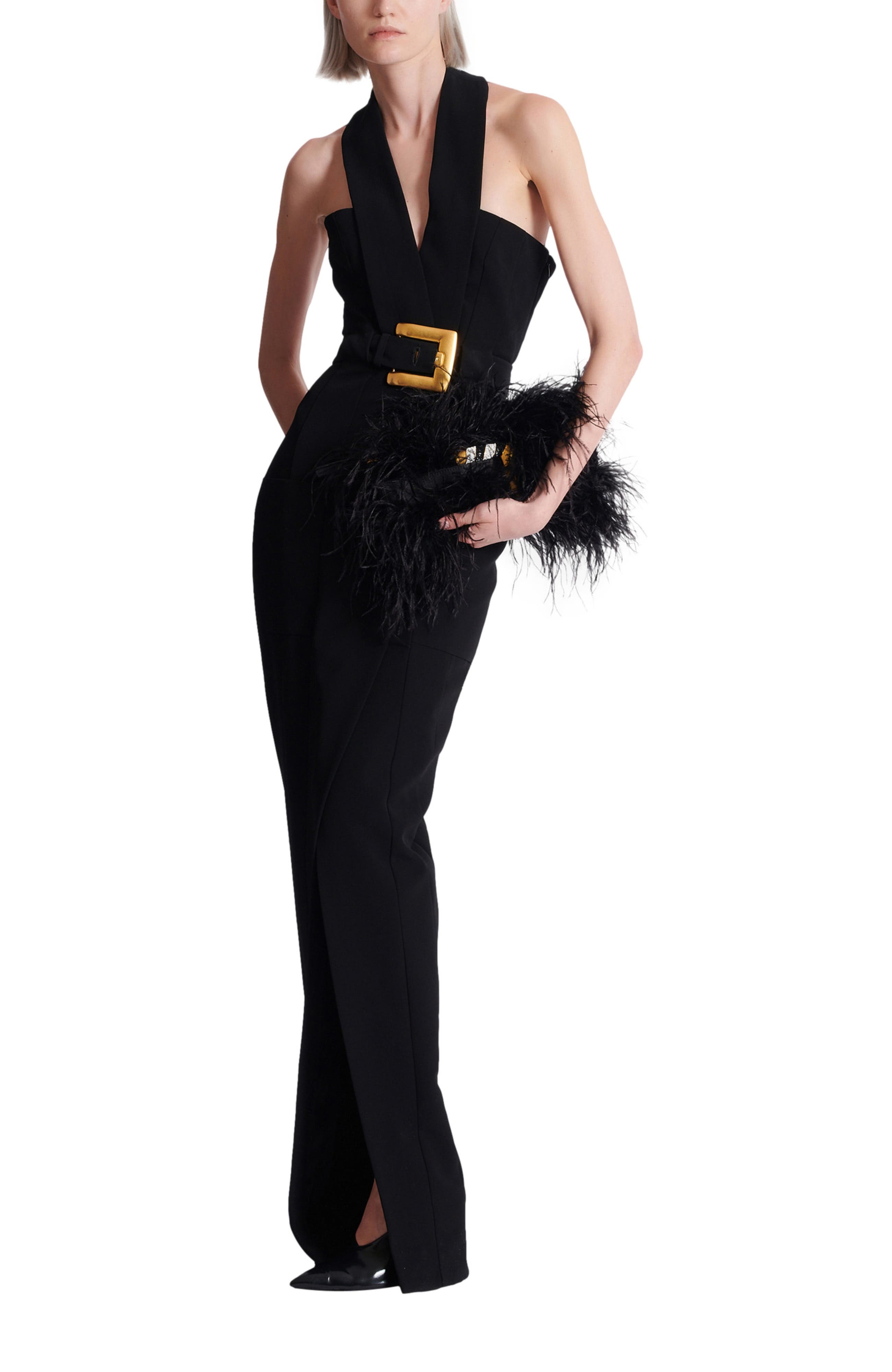 Long crepe dress with belt - image 2