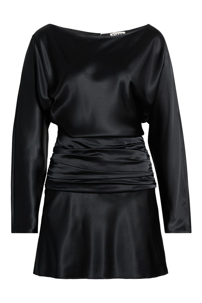 Freda Long Sleeve Silk Blend Minidress, Main, color, BLACK