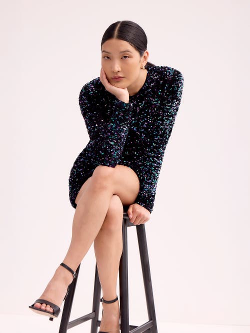 Ro&zo Womens Evie Blue Cluster Sequin Long Sleeve In Blue