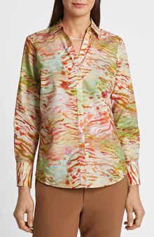 Foxcroft Mary Watercolor Zebra Cotton Button-Up Shirt