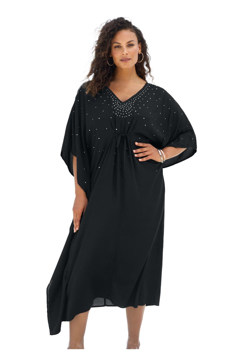 Swim 365 Ruched Caftan Cover Up, Main, color, Black