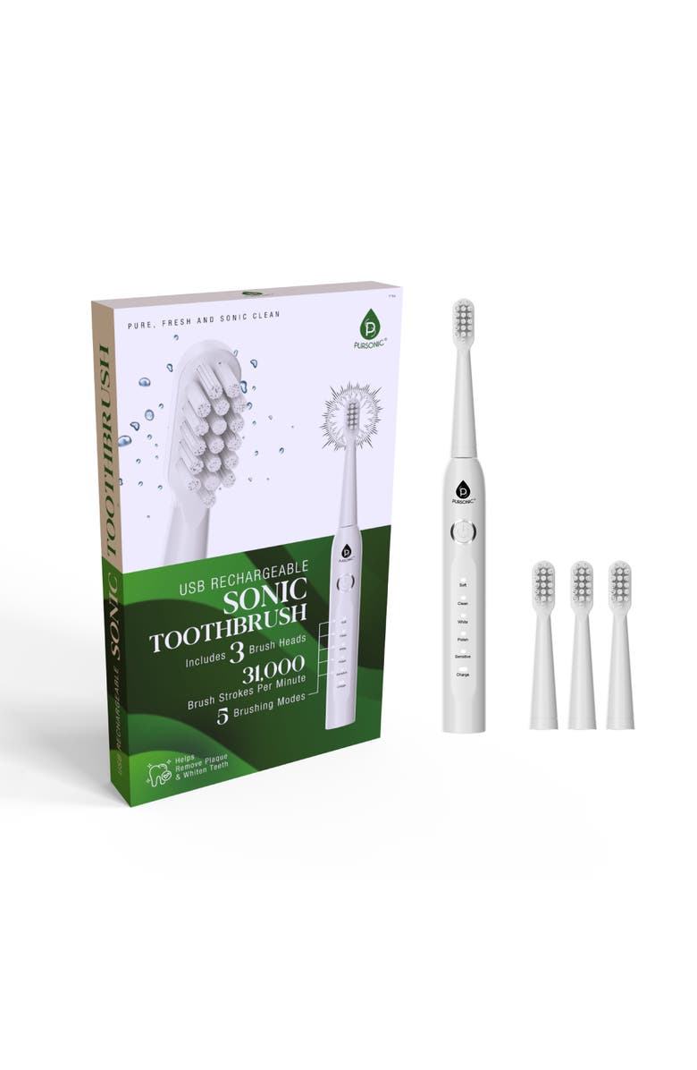 PURSONIC USB Rechargeable Electric Toothbrush Advanced Cleaning for a Healthier Smile!, Main, color, White