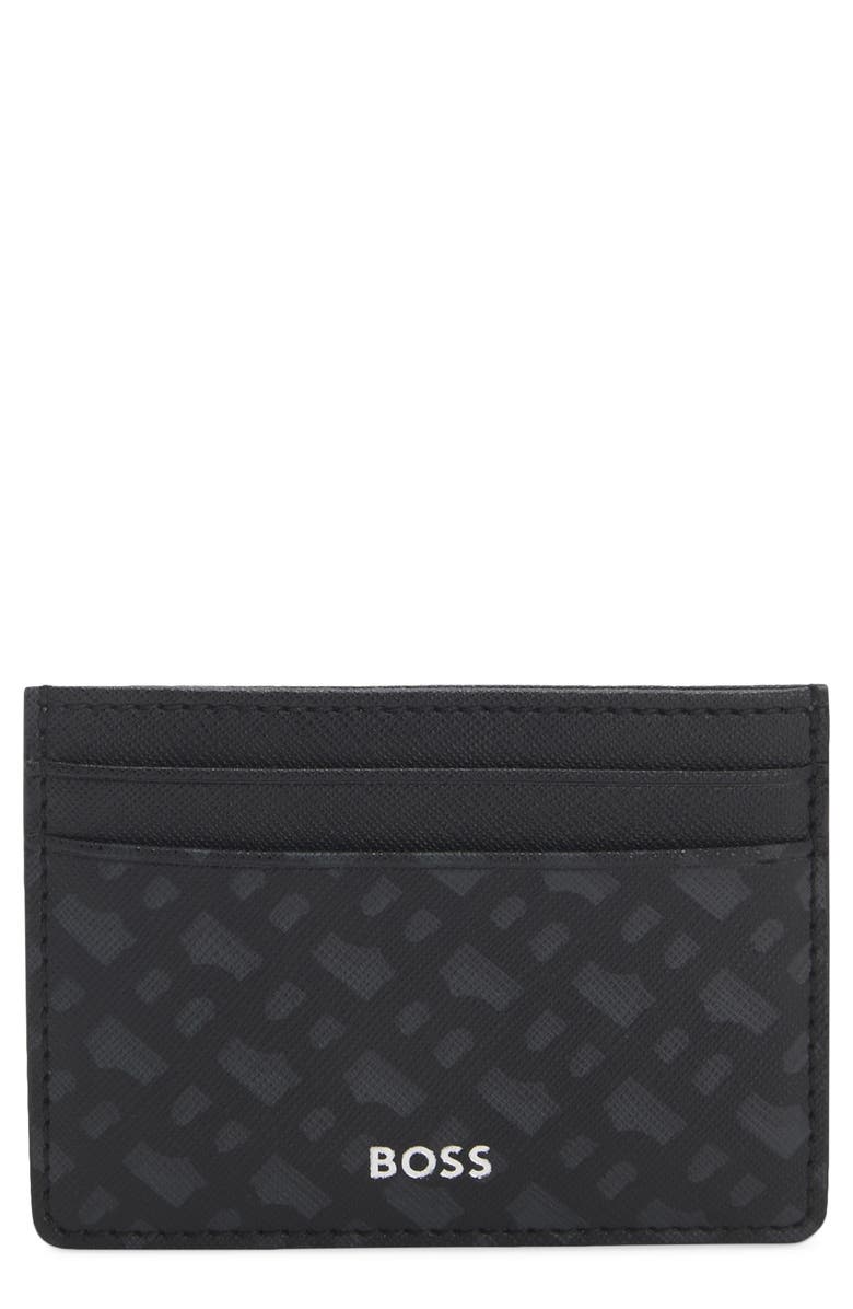 HUGO Zair Bonded Leather Card Holder, Main, color, Black