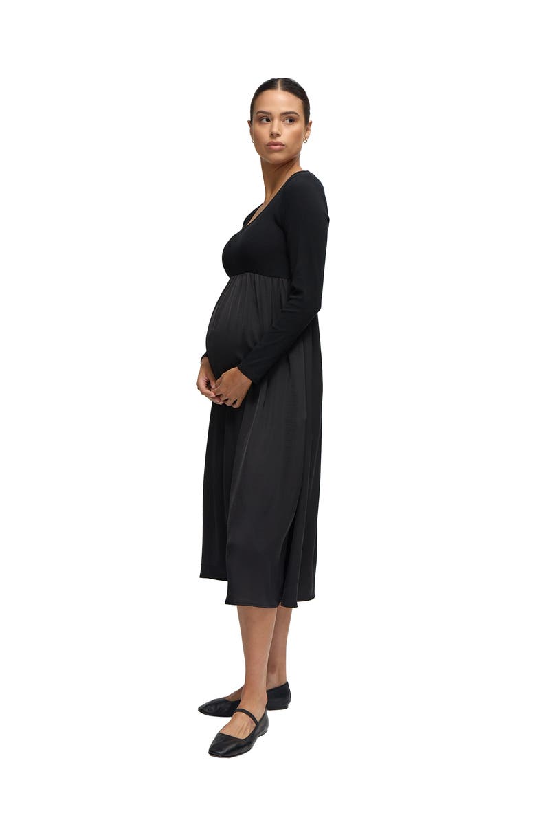 Ingrid & Isabel Mix Media Midi Maternity Dress, Alternate, color, Black