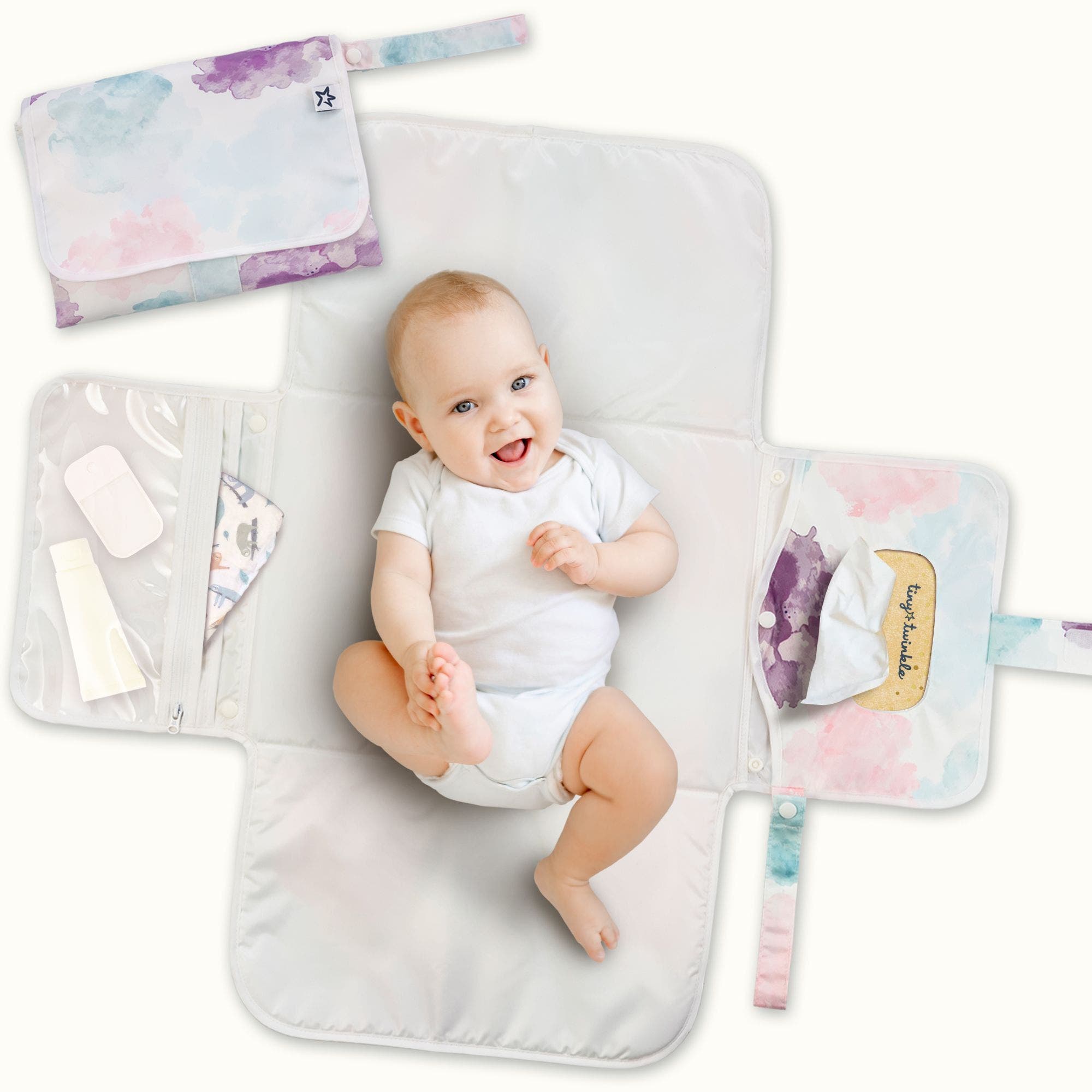 Tiny Twinkle Portable/Foldable Waterproof Diaper Changing Pad with Smart Wipes Pocket, Main, color, Cotton Candy