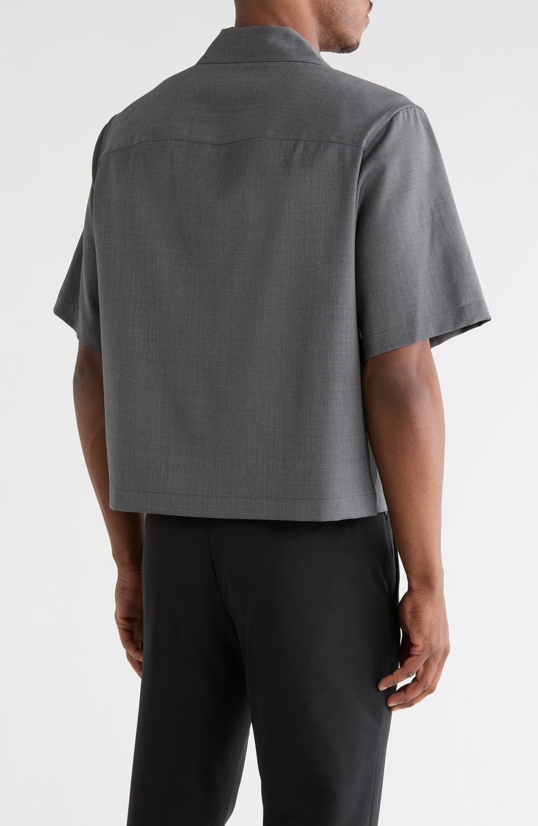 Helmut Lang Boxy Short Sleeve Wool Button-Up Shirt, Alternate, color, Light Grey Melange