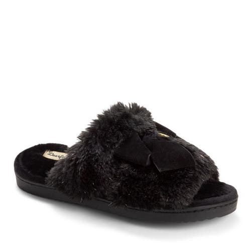 Dearfoams Bianca Pile Slide Slipper With Bow In Black