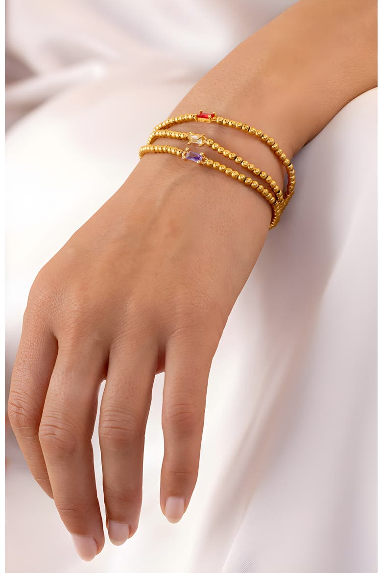 Gold Beaded Birthstone Bracelet, Alternate, color, August Peridot