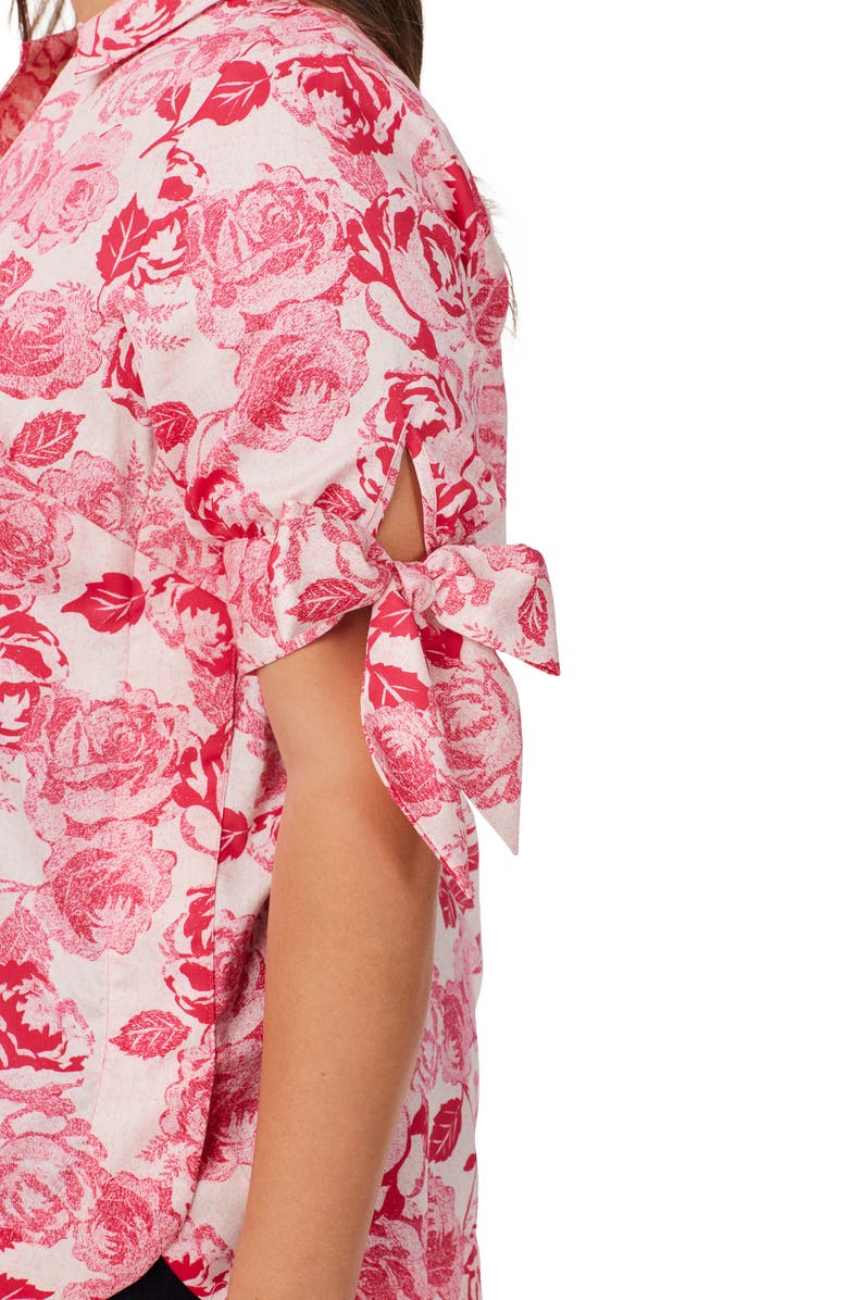 Foxcroft Emma Vintage Rose Bow Sleeve Cotton Tunic Blouse, Alternate, color, 