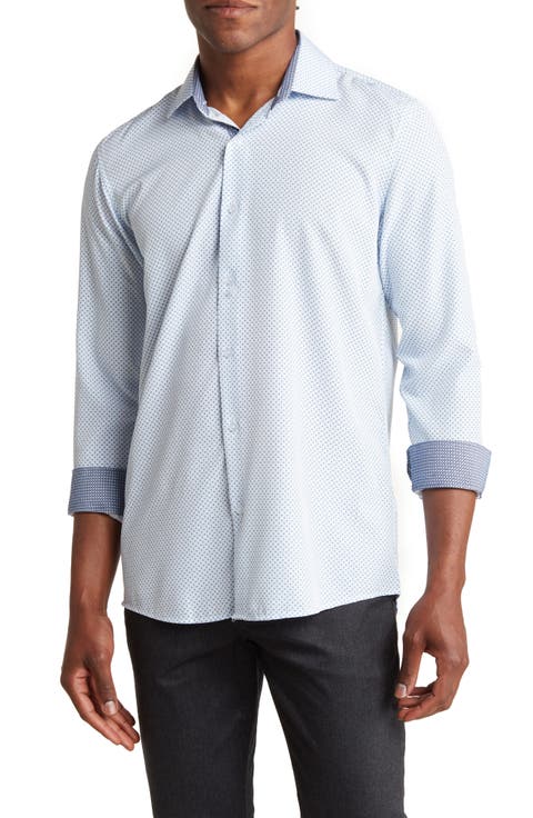 Slim Fit Geometric Print Performance Button-Up Shirt