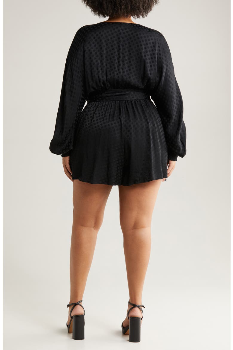 Textured Dot Long Sleeve Satin Romper, Alternate, color, BLACK