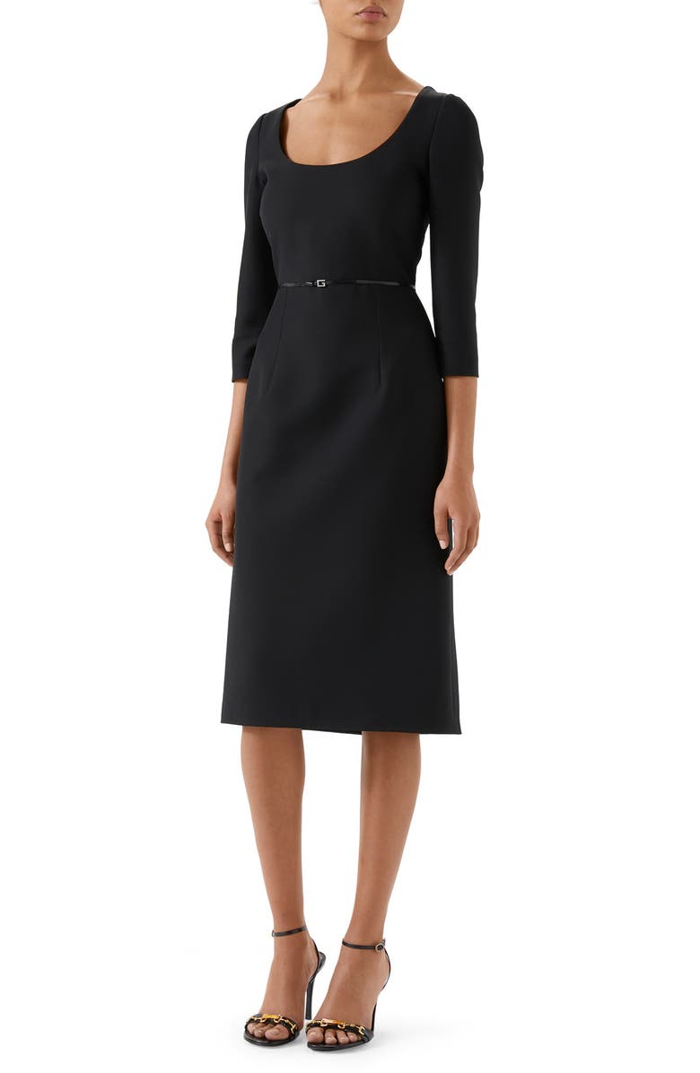 Gucci Square-G Buckle Silk & Wool Cady Crepe Dress, Main, color,