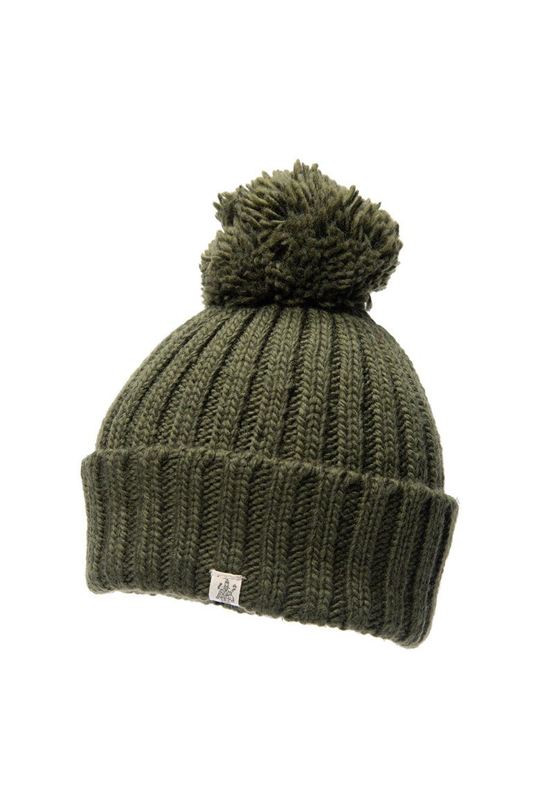 Hand Knit Park Fold Rib Pom Beanie, Main, color, Olive
