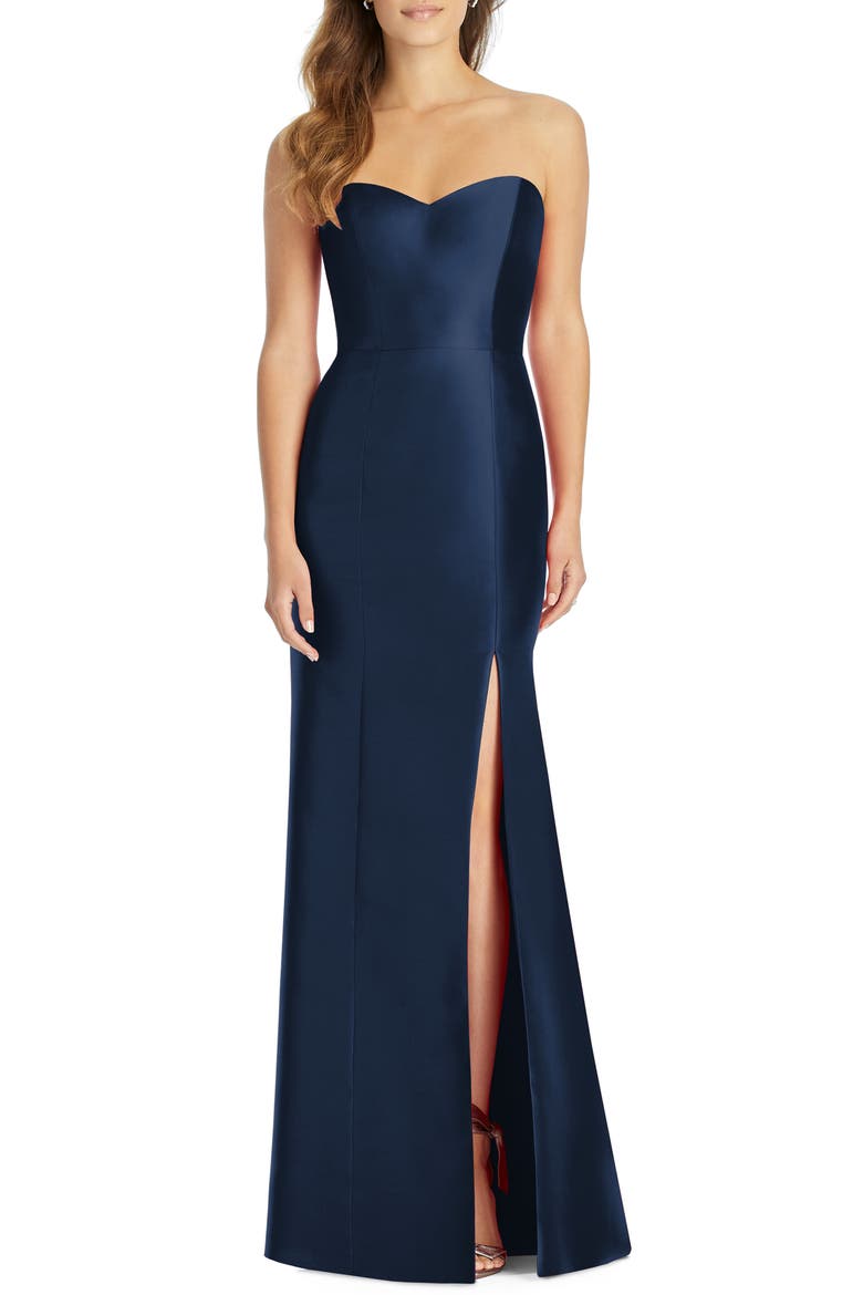 Strapless Satin Trumpet Gown, Main, color, MIDNIGHT