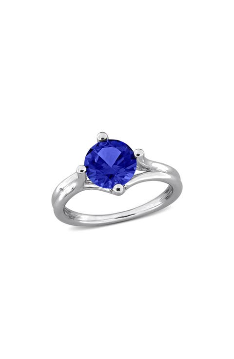 Created Blue Sapphire Solitare Ring