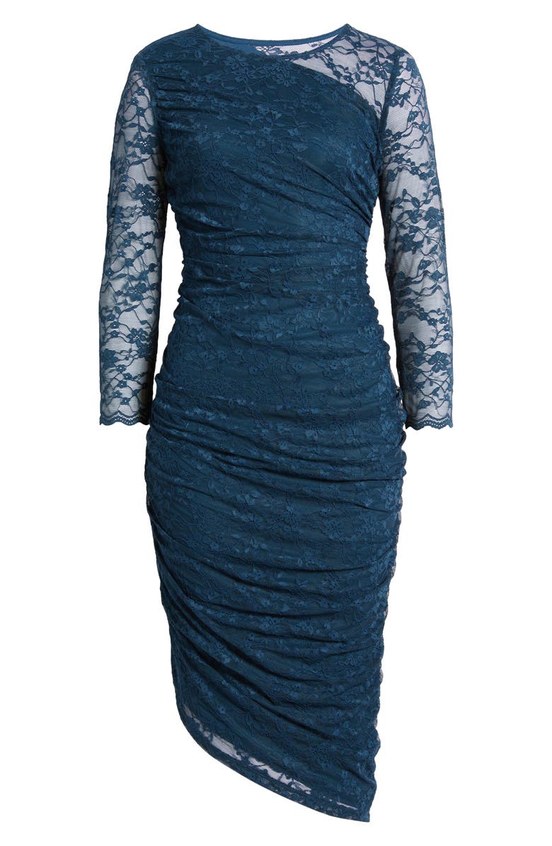 Vince Camuto Long Sleeve Lace Body-Con Dress, Alternate, color, Peacock