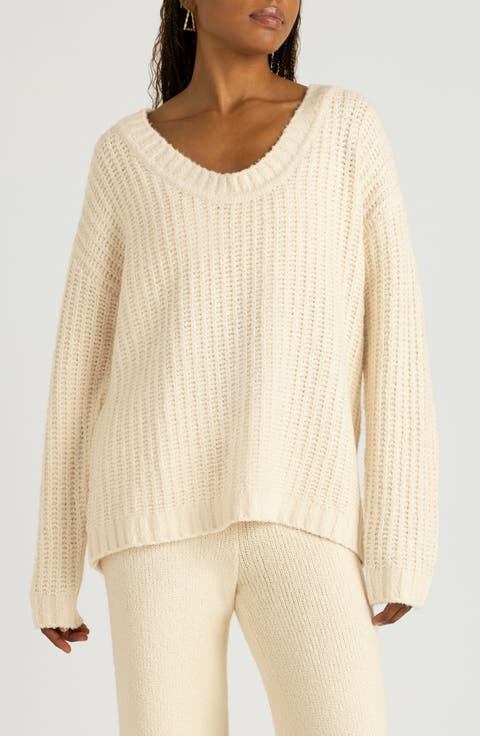Open Stitch V-Neck Pullover