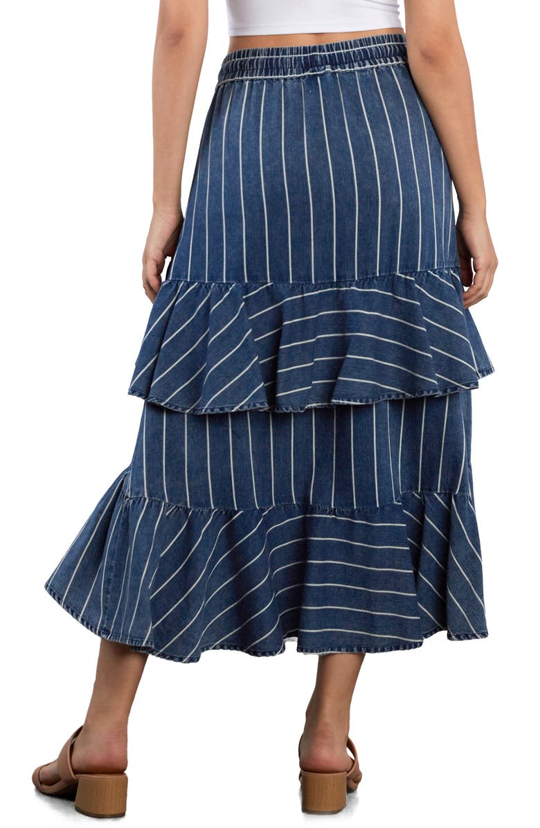 Wash Lab Denim Moonlit Ruffle Midi Skirt, Alternate, color, Indigo Cabana Stripe