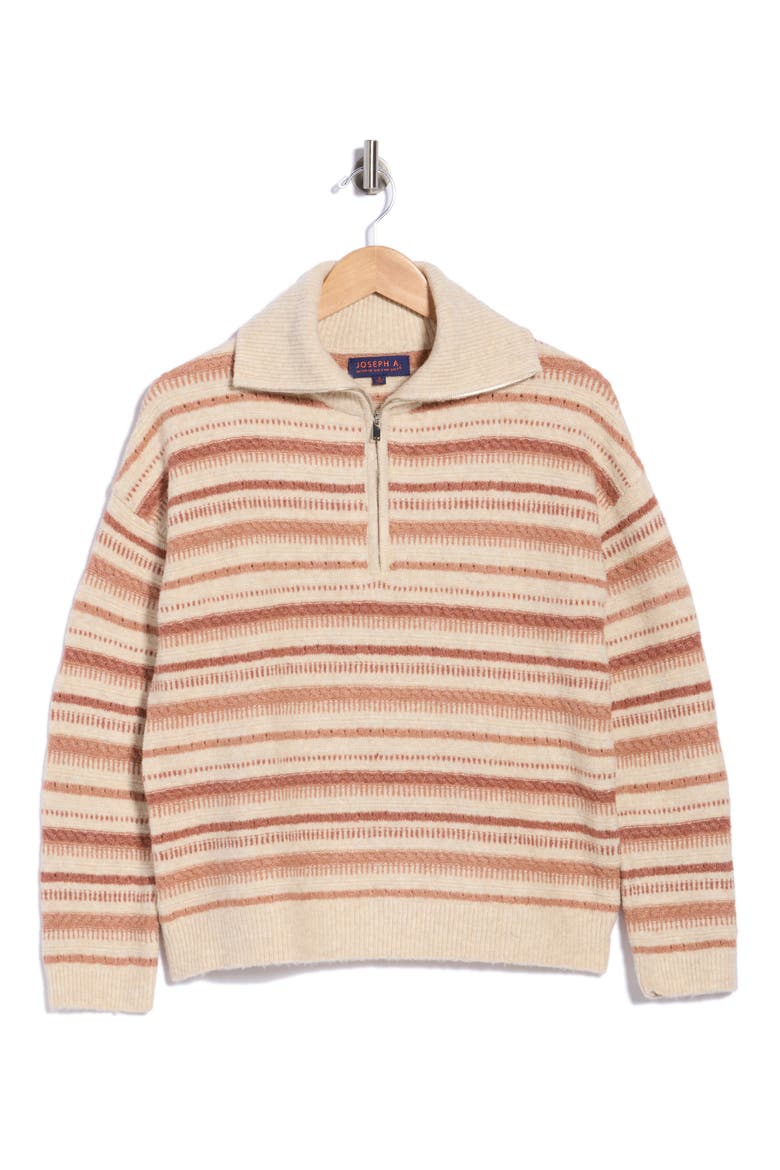 Quarter-Zip Striped Sweater, Alternate, color, OATMEAL HEATHER COMBO