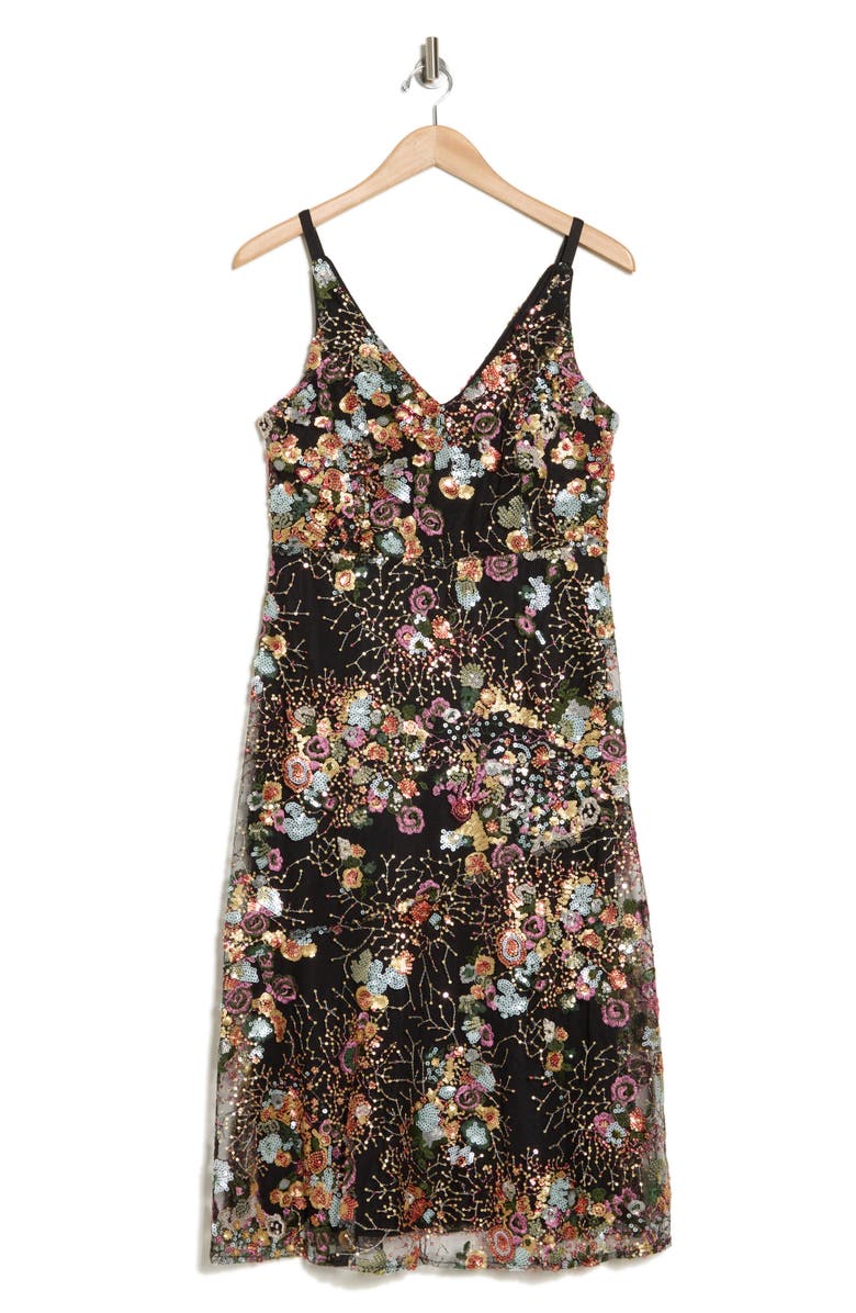 Sam Edelman Floral Sequin Embroidery Midi Dress, Alternate, color, 