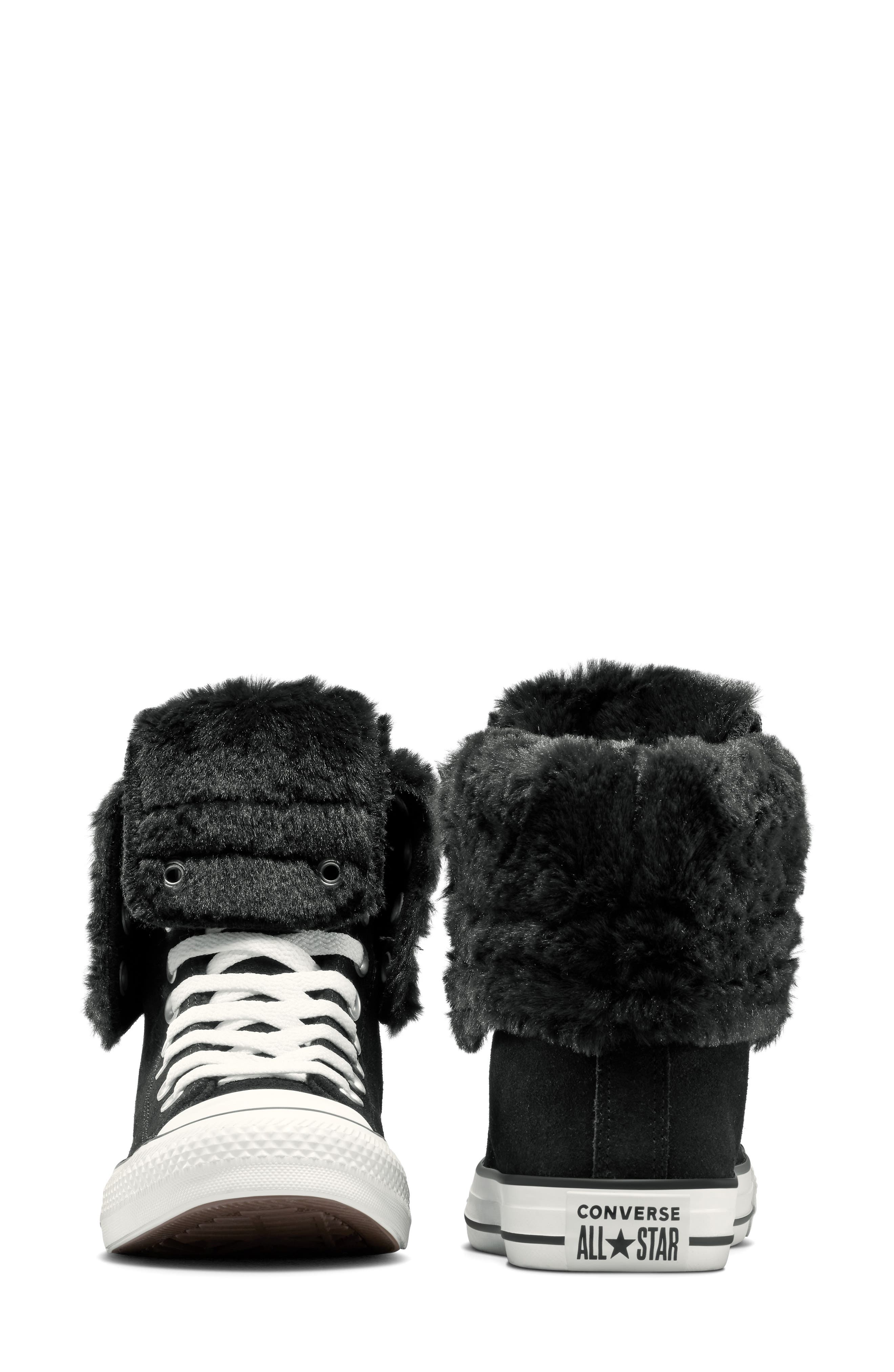 Converse Chuck Taylor All Star Faux Fur Foldover High Top Sneaker, Alternate, color, Black/ Black/ Egret