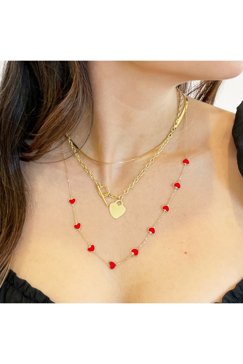 Coral Heart Station Necklace, Alternate, color, Coral