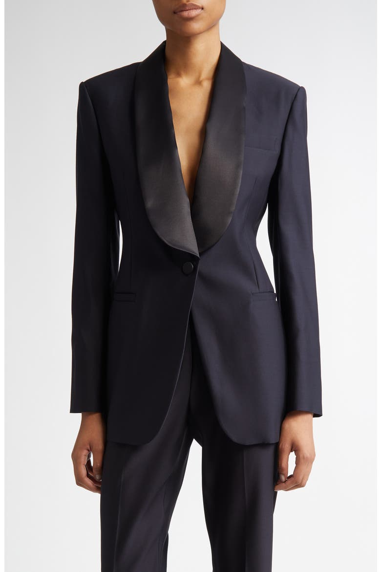 Adina Shawl Lapel Wool & Silk Blazer, Main, color, MIDNIGHT BLUE