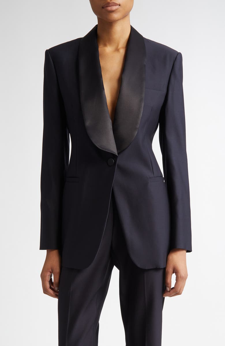 Max Mara Adina Shawl Lapel Wool & Silk Blazer, Main, color, 