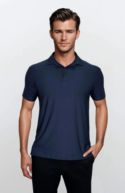 24sevenmen Wrinkle Resistant 3 Button Polo Shirt In Navy