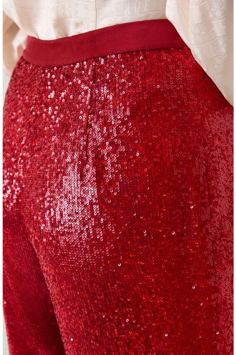 Shimmer Sequin Wide Leg Pants, Alternate, color, RED