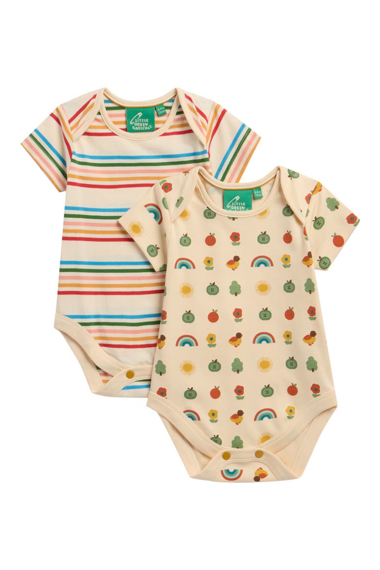 Rainbows Assorted 2-Pack Organic Cotton Bodysuits, Main, color, YELLOW MULTI