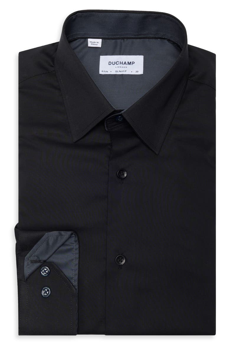 Slim Fit Stretch Cotton Dress Shirt, Alternate, color, BLACK