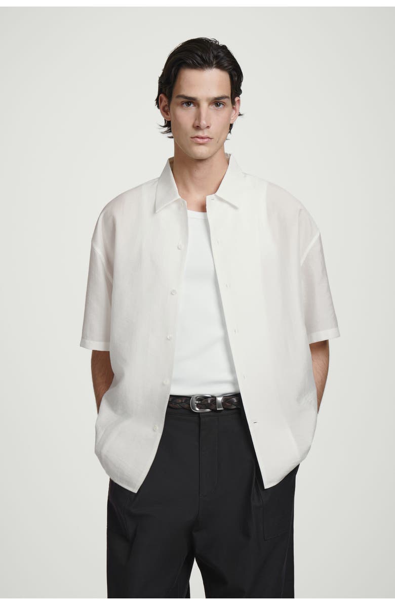 COS Relaxed Short-Sleeved Printed Resort Shirt, Main, color, White / Leaf Print