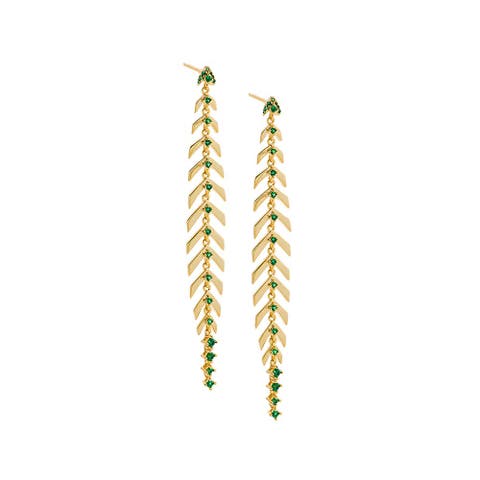 Colored Fishbone Long Drop Stud Earring