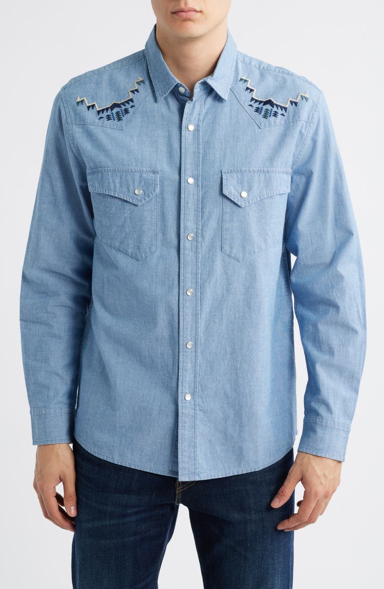 Pendleton Gambler Embroidered Snap-Up Chambray Shirt, Main, color, 