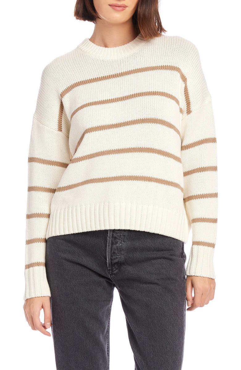 FIFTEEN TWENTY Luca Stripe Crewneck Sweater, Main, color, Ivory Stripe